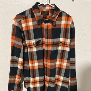 Filson Orange and Black Plaid Casual Button Down Shirt